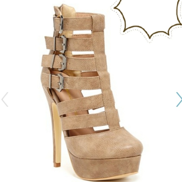 Nude Cage Buckle Platform Stilleto Booties - Picture 2 of 7